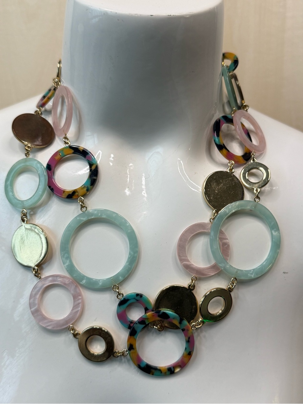 Trina Turk Multi-Color Resin Circle Link Necklace – Gold Tone, 18-20” 2.5” Ext